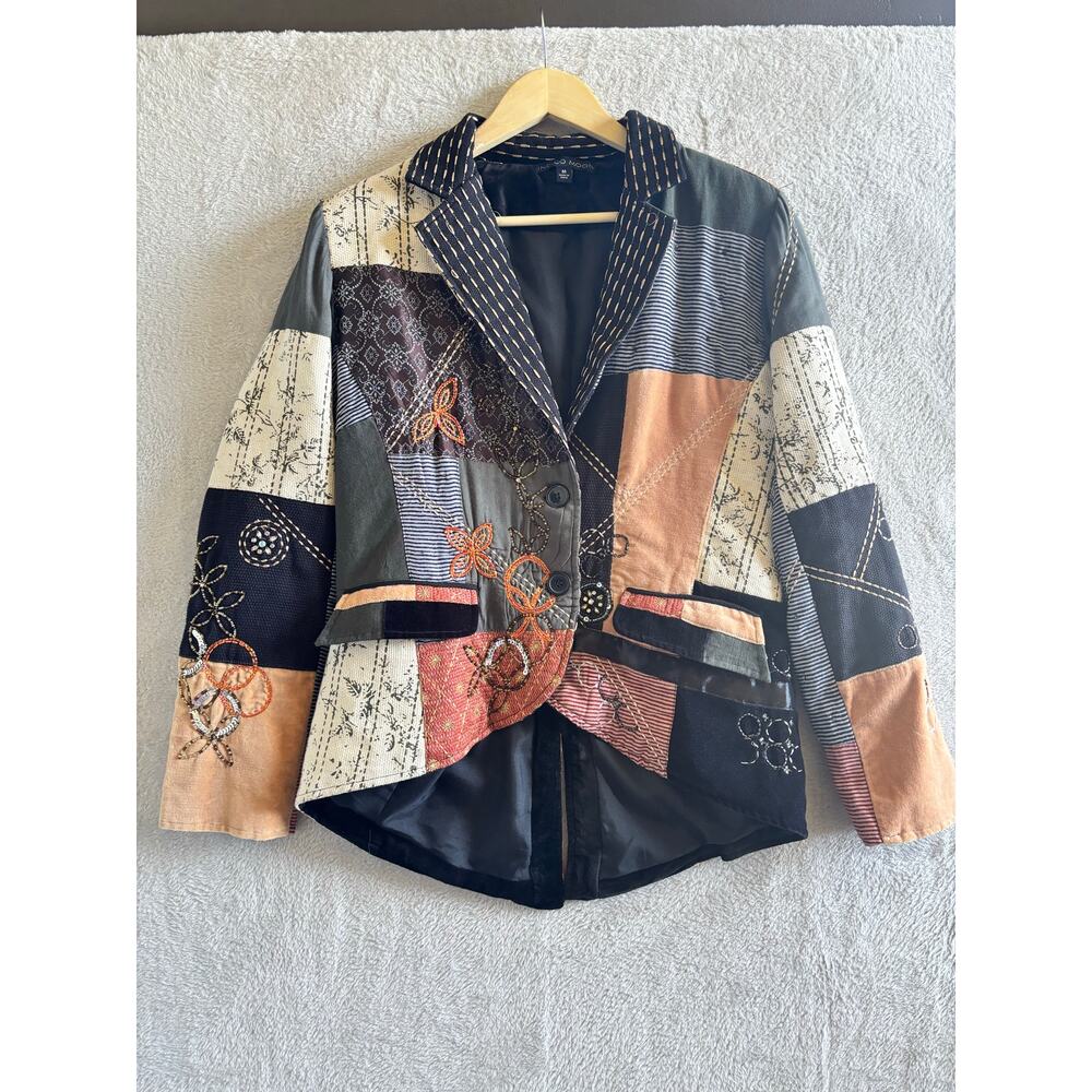 Indigo Moon Patchwork Mixed Media Blazer Size M H… - image 7